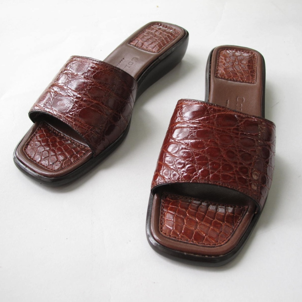 Cole Haan Crocodile Slides with Heel (brown)